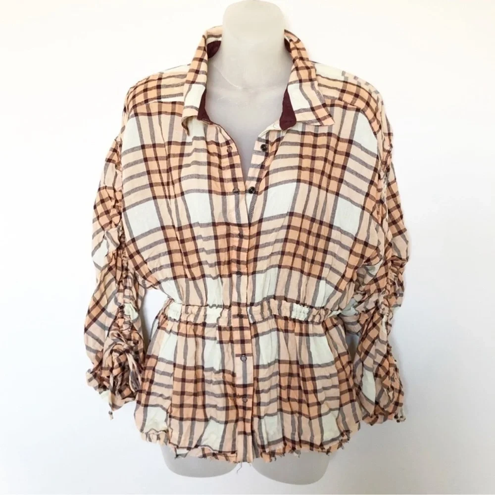 🎉LAST PIECE🎉 Free People Women's Pacific Dawn Drawstring Plaid Shirt‎